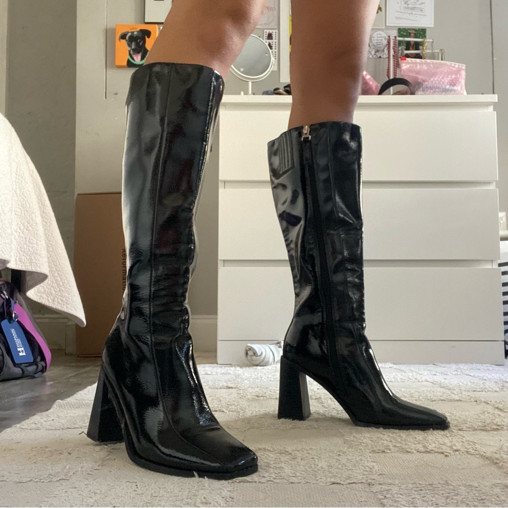 Princess Polly Black Patent Boots
